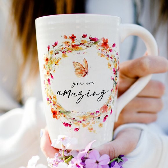 Coffee Mug, Latte Cup, You Are Amazing - watercolor floral art by Amylee Weeks - Picture 1 of 3